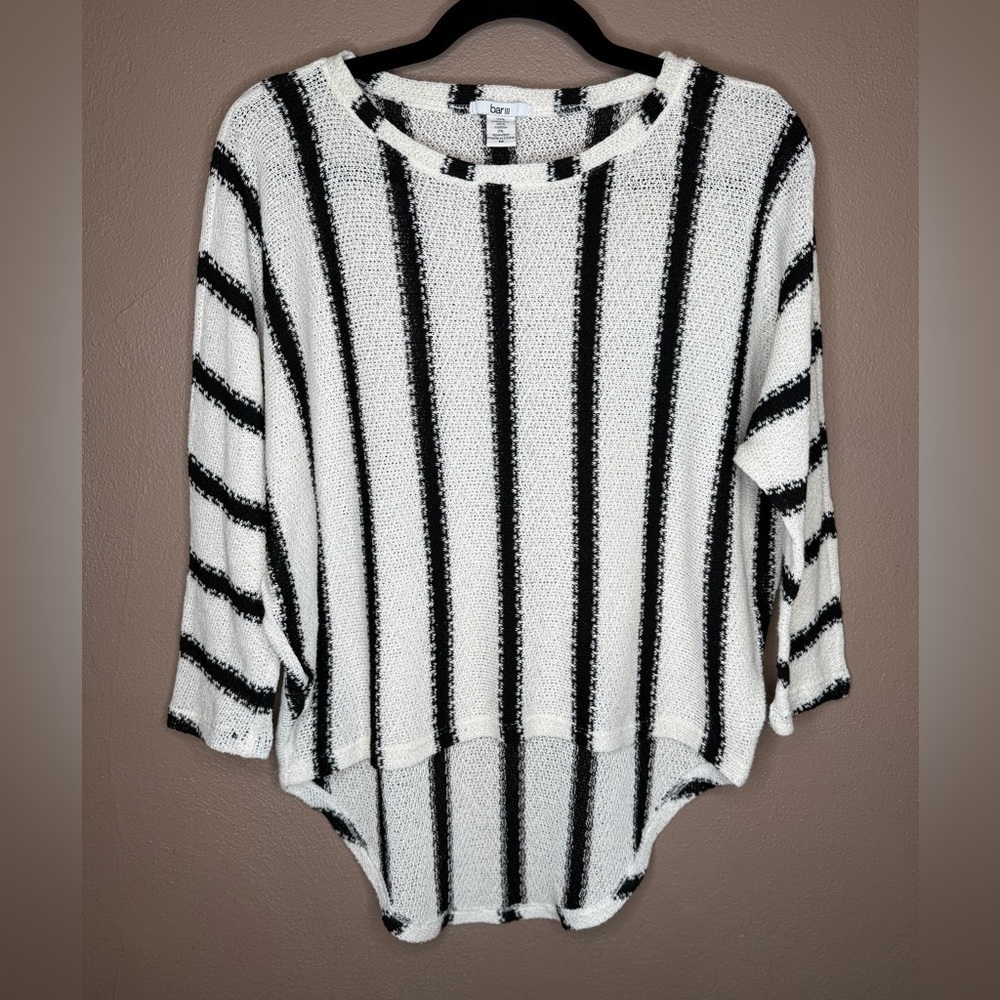 Bar III Black & White Striped Knit Tunic Dolman Sleeves Size Medium Boho Chic